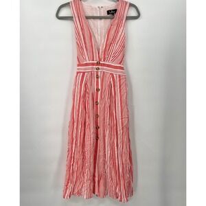 Lulus‎ Red White Striped V-Neck Midi Dress Cotton Linen Blend Sleeveless Small